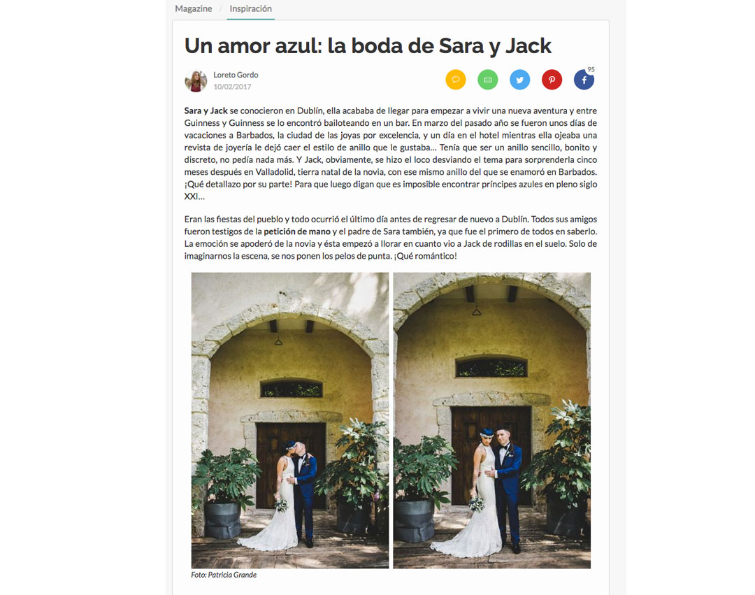 Publicaciones sobre bodas y editoriales del fotógrafo patricia grande en zankyou